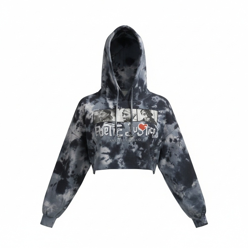 Poetic Justice Tie Dye Cropped Hoodie Womens Size L Tupac - Picture 4 of 8